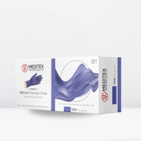 Meditex Nitrile Exam Gloves, 4 mil Palm, Latex Free, Powder-Free, Violet Blue, 100 Pk, Size XL XL